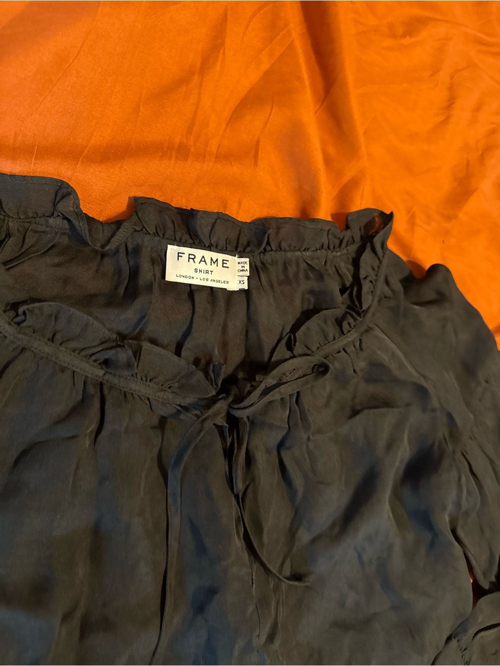 Frame Denim Black Ruffle-Neck Blouse